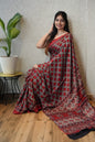 Pure Ajrakh Print Modal Silk Saree (Vegetable-Dyed) + Printed Blouse