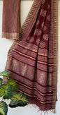 Hand Block Printed Cotton Silk Saree with Temple Border (Ajrakh & Dabu)