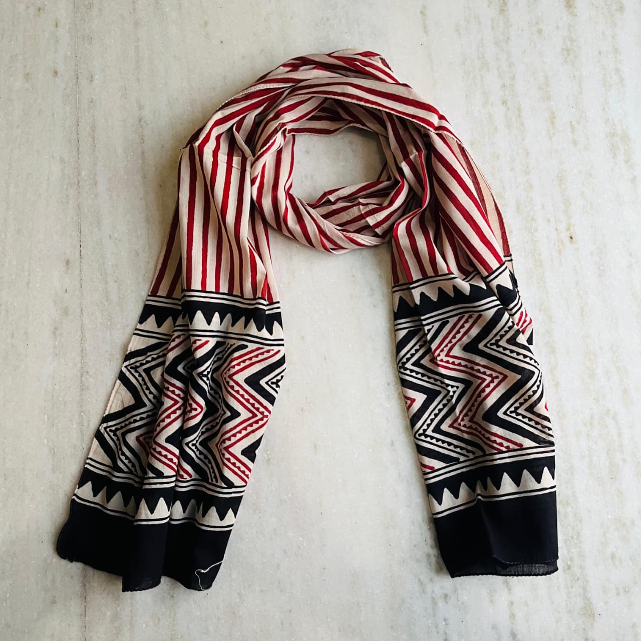 Pure Hand Block Printed Cotton Stole (2 m × 22 in)