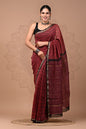 Hand Block Printed Bagru Pure Chanderi Saree with Blouse Piece