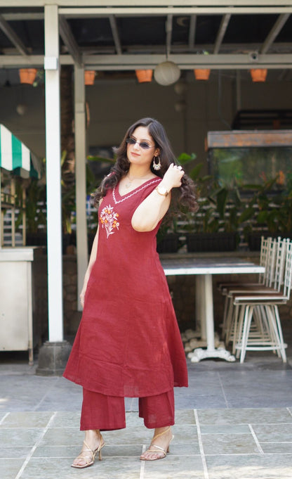 Beautiful Aline Cotton Kurta Set | Cotton Palazzo & Mega Sleeves