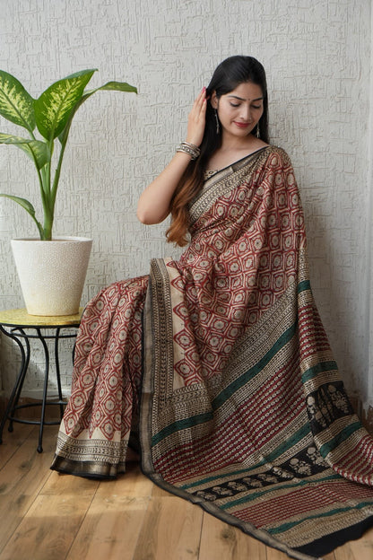 Exclusive Maheshwari Silk Saree | Hand Block & Traditional Bagru Prints