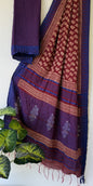 Hand Block Printed Cotton Silk Saree with Temple Border (Ajrakh & Dabu)