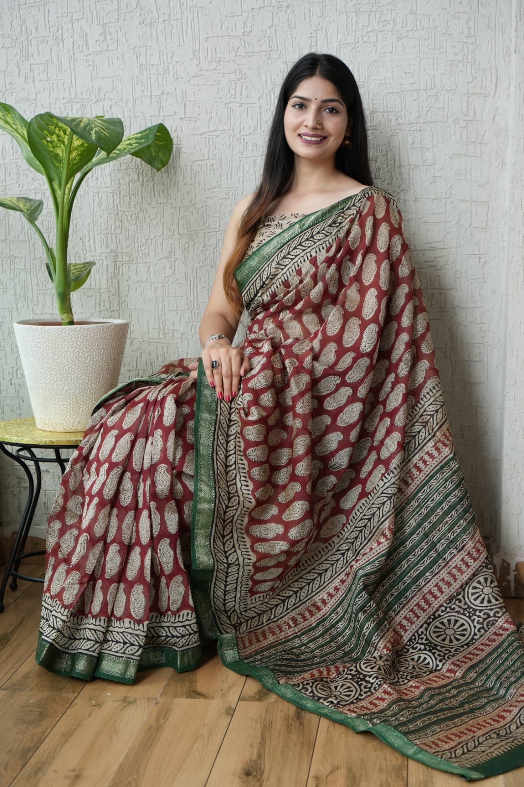 Exclusive Maheshwari Silk Saree | Hand Block & Traditional Bagru Prints