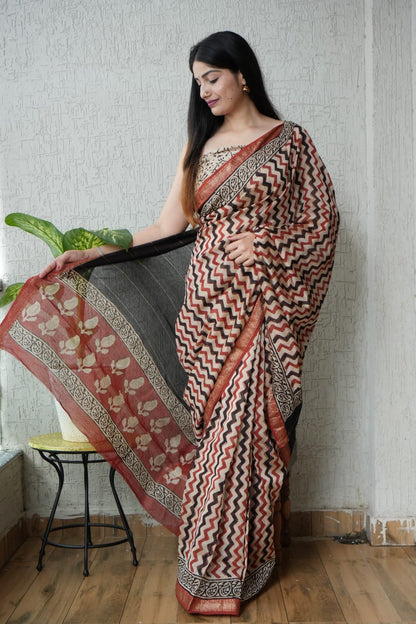 Exclusive Maheshwari Silk Saree | Hand Block & Traditional Bagru Prints