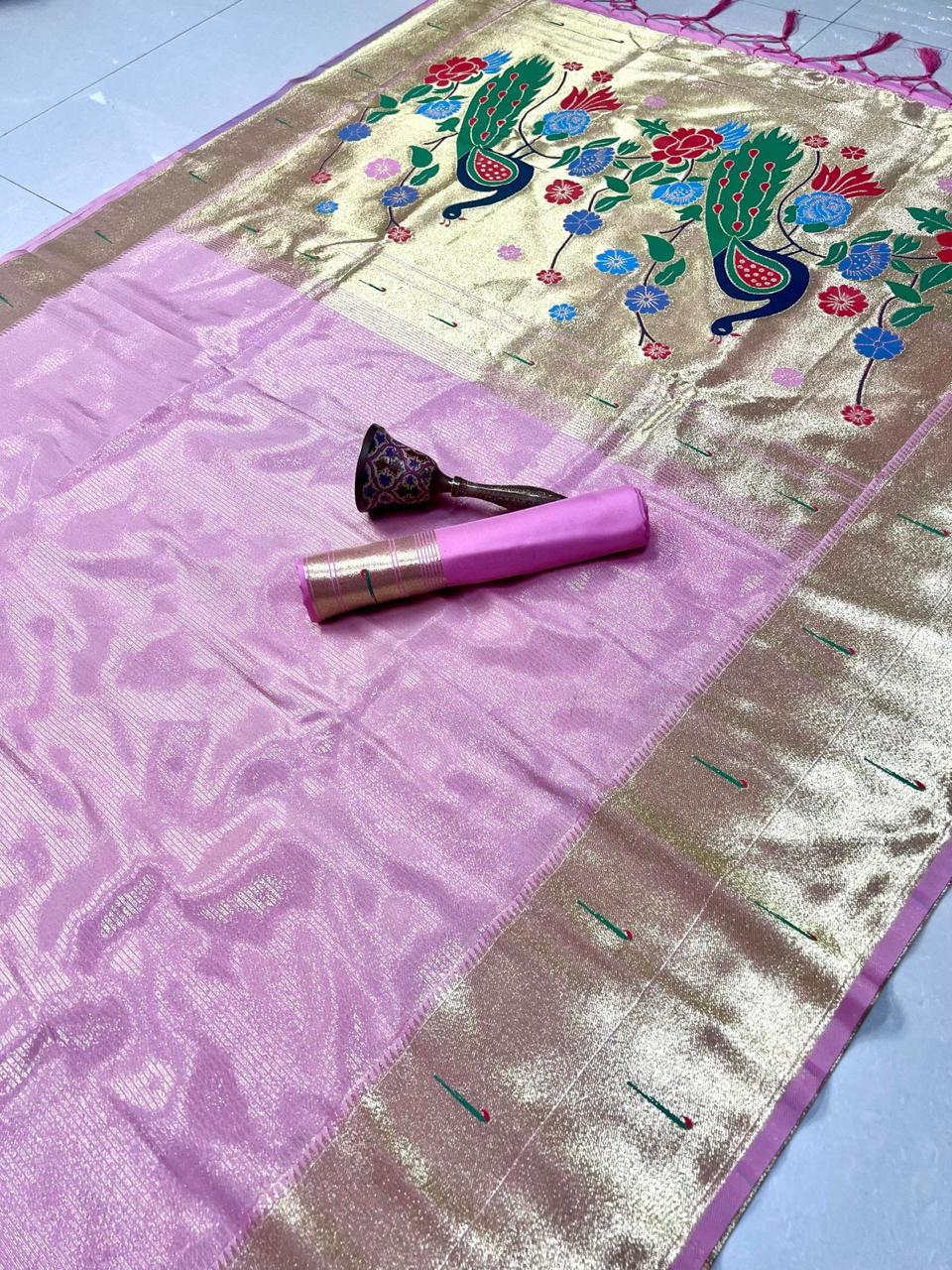 Pure Soft Zari Kanchivaram Tissue Paithani Silk Saree