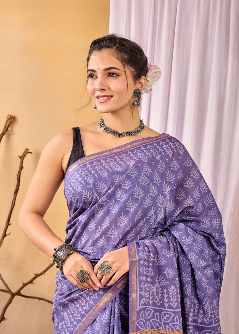 Chanderi Cotton Silk Saree | Hand Block, Dabu & Bagru Prints