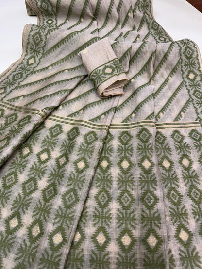 Premium Soft Mul Cotton Saree with Resham Pallu & Jamdani Border