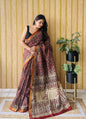 Traditional Hand Block Printed Maheshwari Silk Saree with Zari