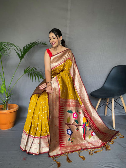 Pure Paithani Soft Silk Saree with Rich Woven Pallu & Tassels