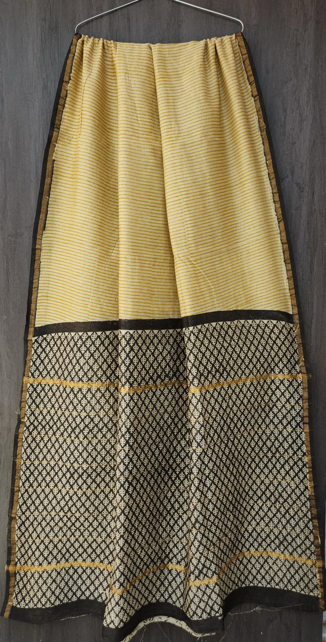 Hand Block Printed Bagru Pure Chanderi Saree with Blouse Piece