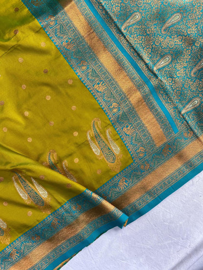 Paithani Silk Saree with Rich Contrast Weaving Pallu & Border