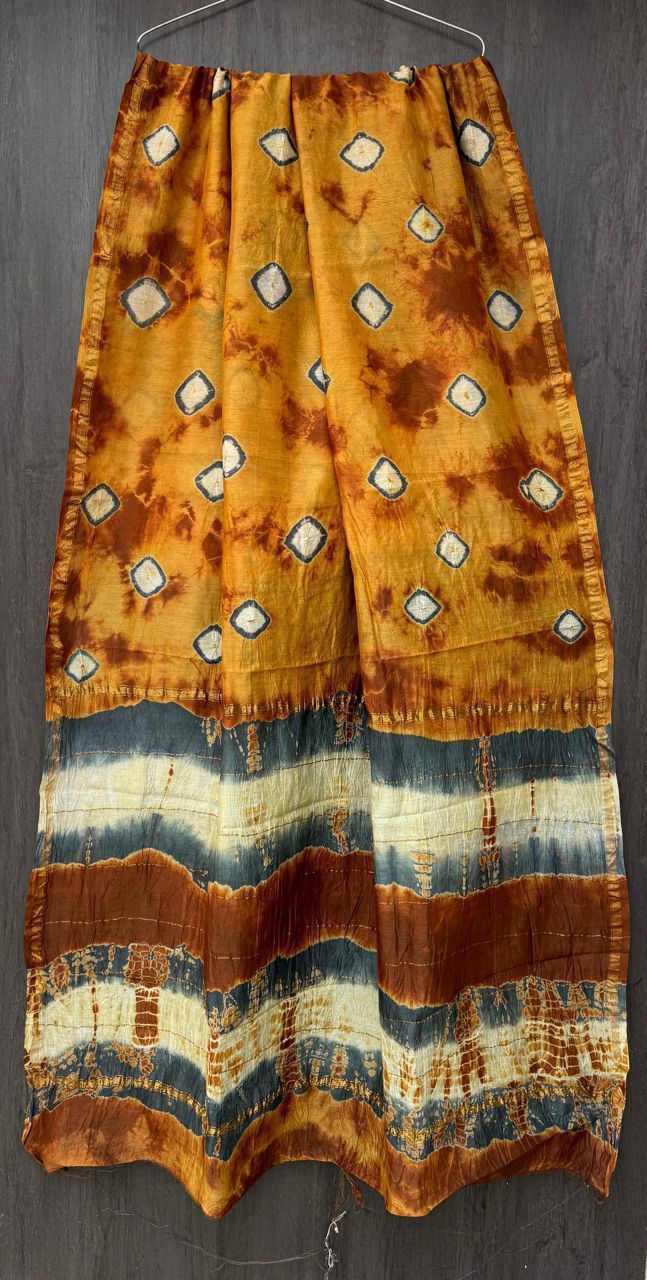 Hand Block Printed Bagru Pure Chanderi Saree with Blouse Piece