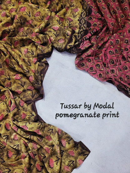Premium Tussar by Modal Silk Saree with Vanaspati Pomegranate Print