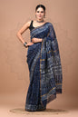 Hand Block Printed Bagru Pure Chanderi Saree with Blouse Piece