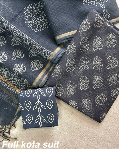 Premium Pure Full Kota Doria Suit | Hand Block Printed Silk Cotton Set