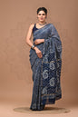 Hand Block Printed Bagru Pure Chanderi Saree with Blouse Piece