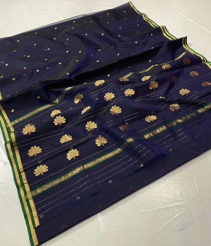 Chanderi Jhad Palla Katan Silk Saree with Ghana Golden Zari Buti