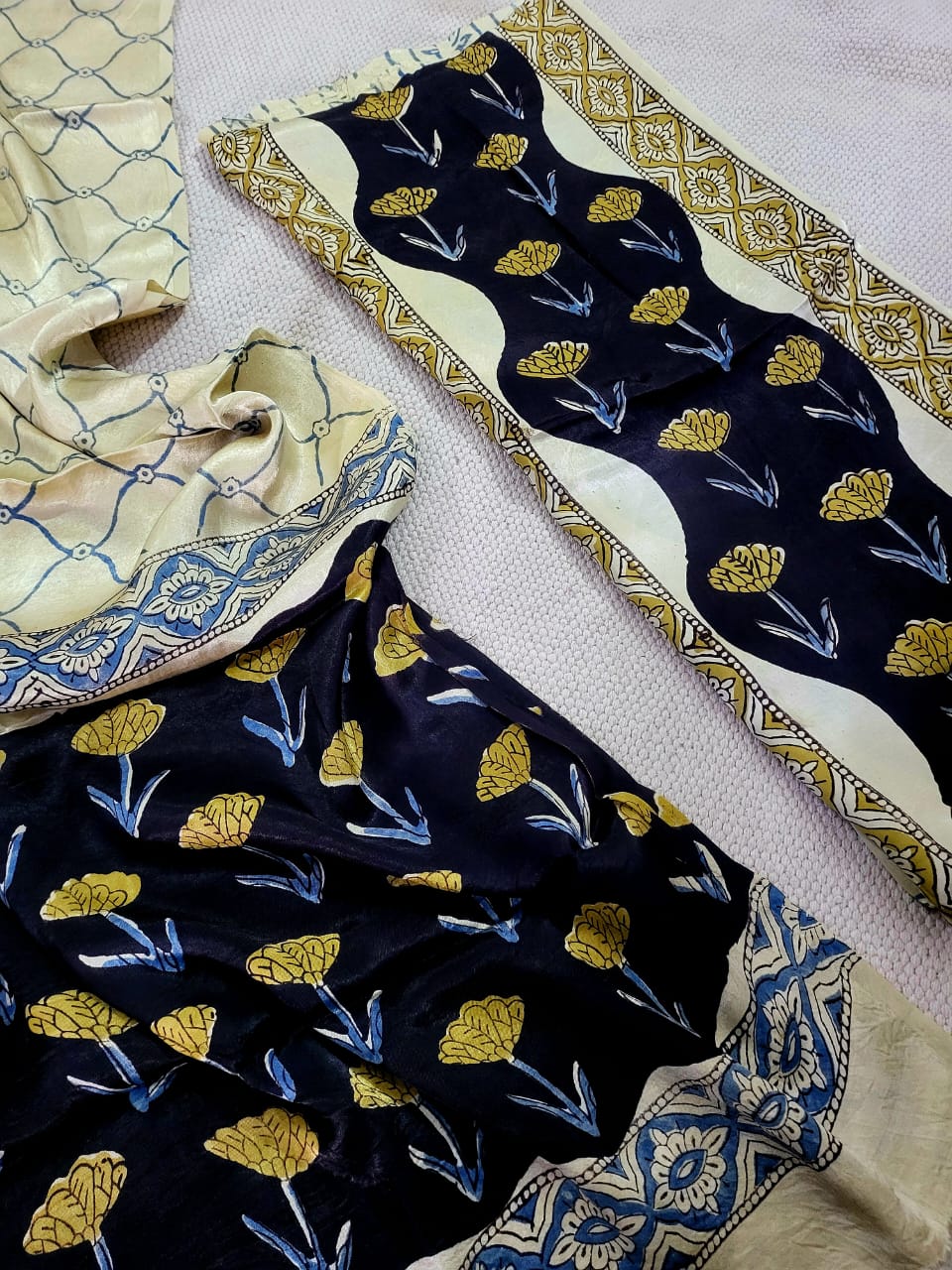 Vanaspati Natural Vegetable Dye Modal Silk Suit (Ajrakh Print)