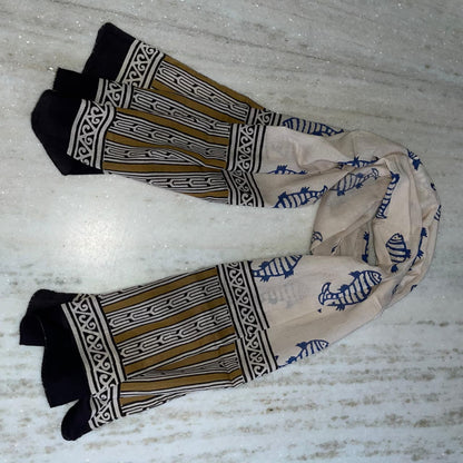 Pure Hand Block Printed Cotton Stole (2 m × 22 in)