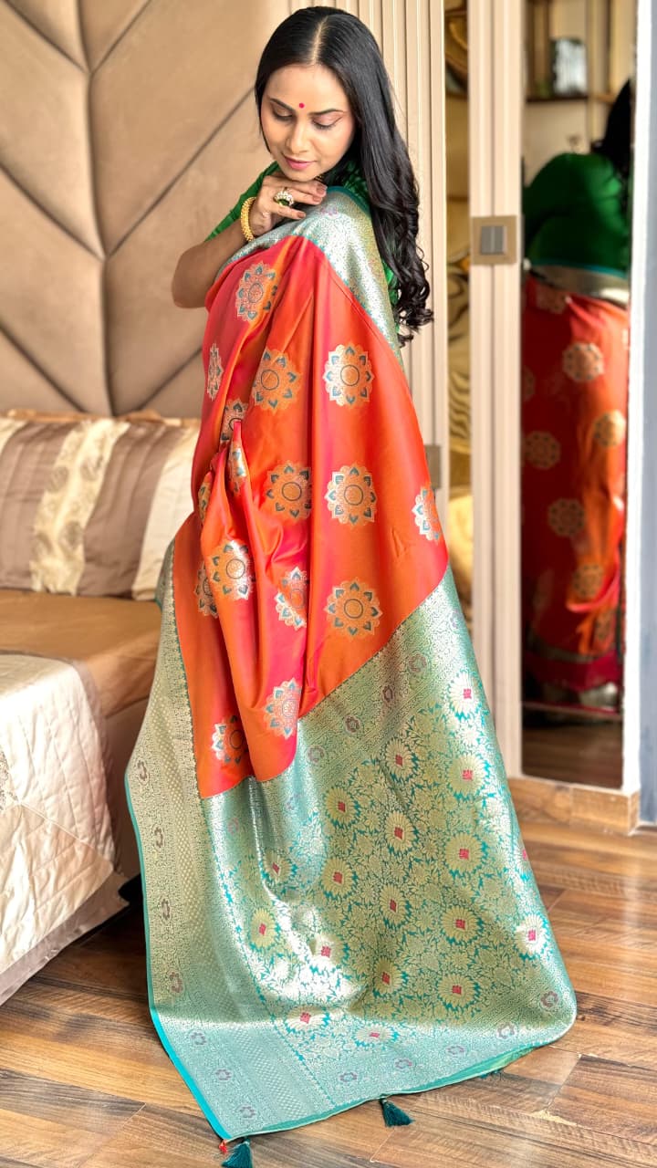 Soft & Elegant Banarasi Silk Saree with Rich Pallu & Contrast Border
