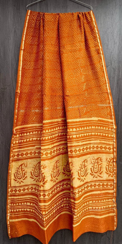 Hand Block Printed Bagru Pure Chanderi Saree with Blouse Piece