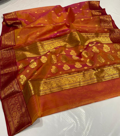 Royal Rajwadi Minakari Buti Katan Silk Chanderi Saree