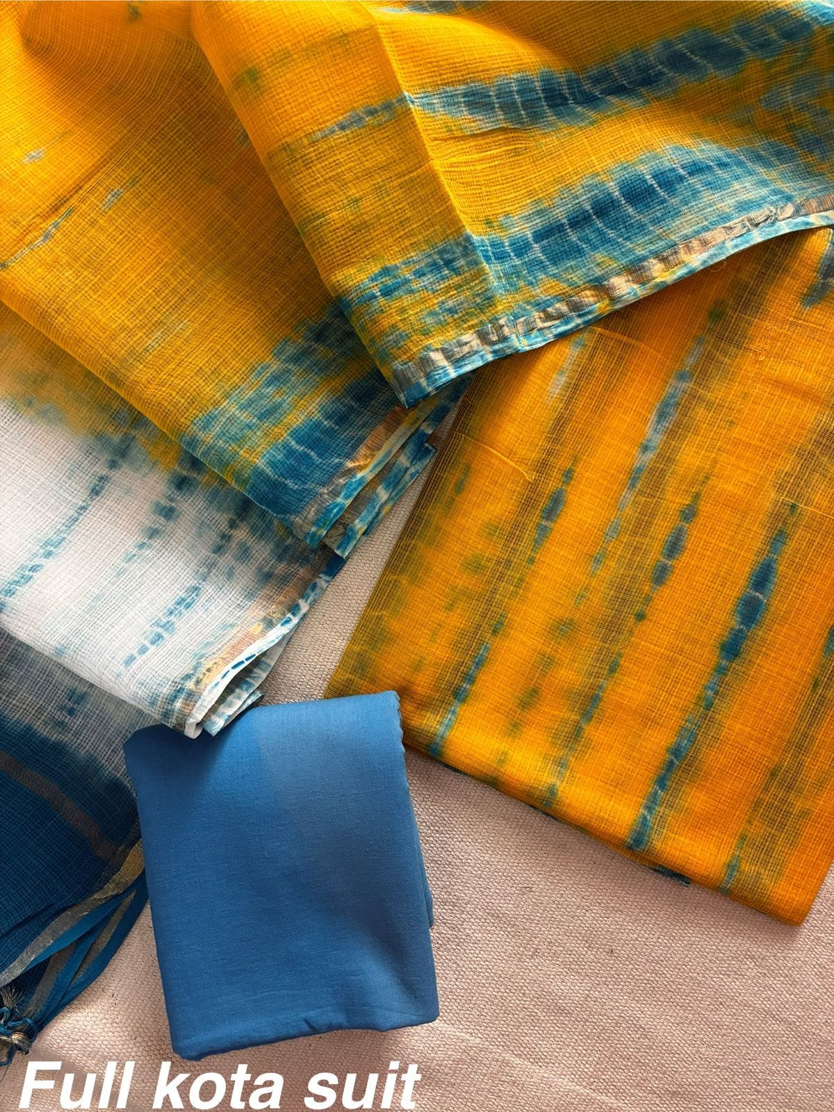 Premium Pure Full Kota Doria Suit | Hand Block Printed Silk Cotton Set