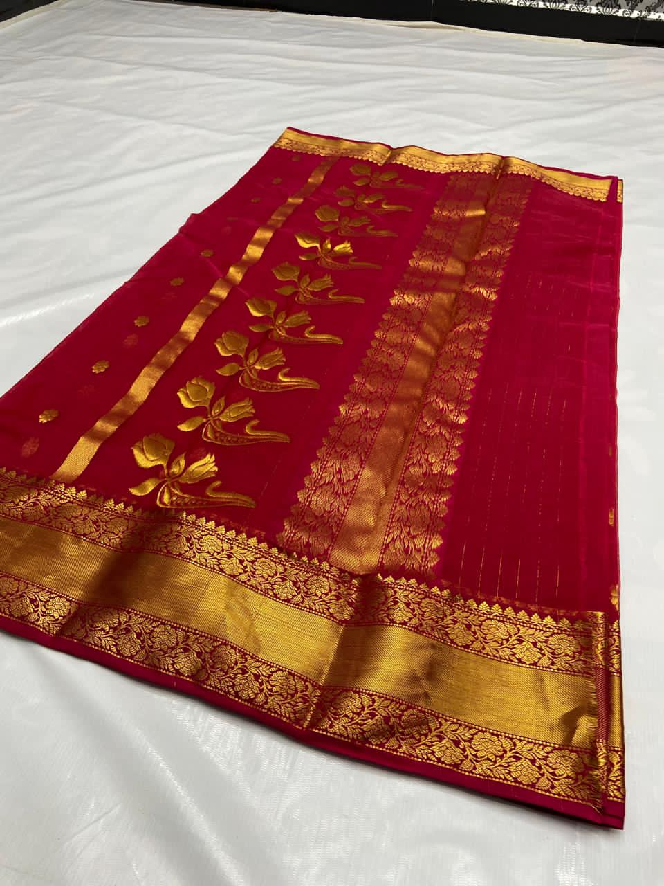 Nakshi Border Katan Silk Saree with Jhad Palla