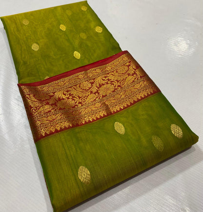 Royal Rajwadi Minakari Buti Katan Silk Chanderi Saree