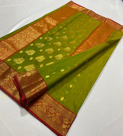 Royal Rajwadi Minakari Buti Katan Silk Chanderi Saree