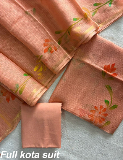 Premium Pure Full Kota Doria Suit | Hand Block Printed Silk Cotton Set