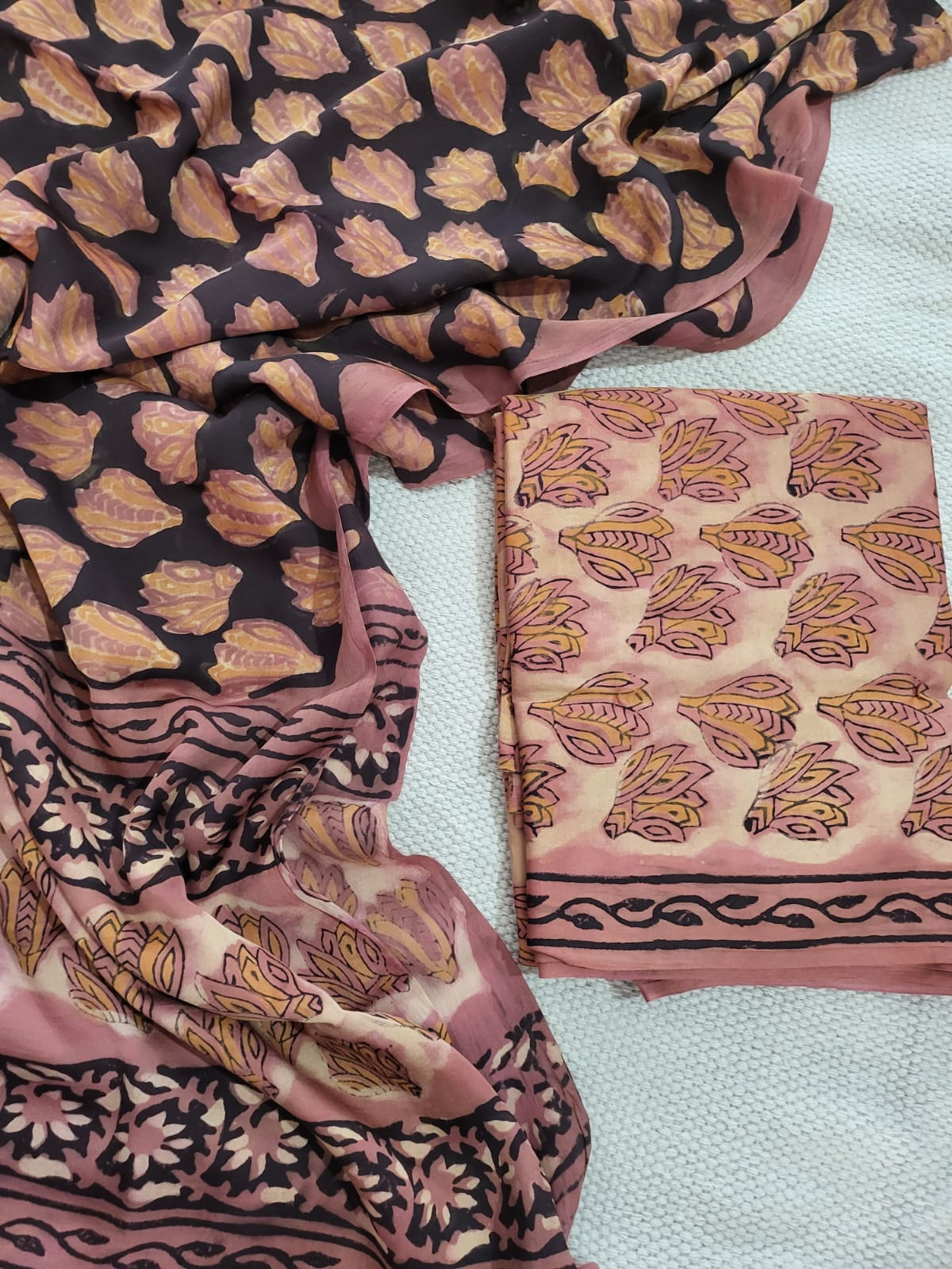 Vanaspati Natural Vegetable Dye Modal Silk Suit (Ajrakh Print)