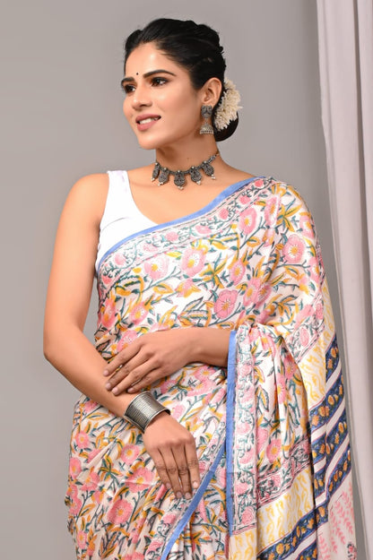 Soothing Ajrakh Vanaspati Natural Dye Modal Silk Saree + Printed Blouse