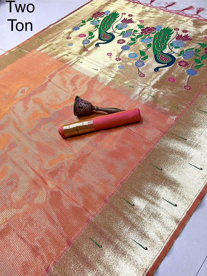 Pure Soft Zari Kanchivaram Tissue Paithani Silk Saree