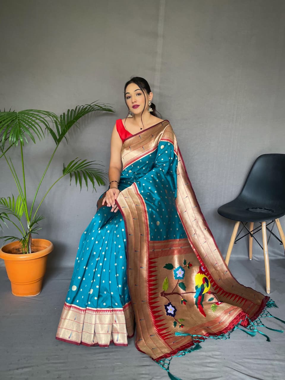 Pure Paithani Soft Silk Saree with Rich Woven Pallu & Tassels