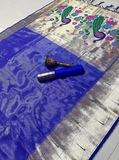 Pure Soft Zari Kanchivaram Tissue Paithani Silk Saree