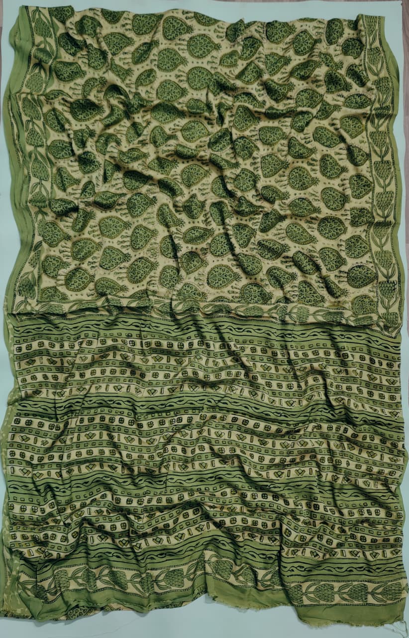 Premium Natural Ajrakh Hand Block Printed Modal Silk Saree