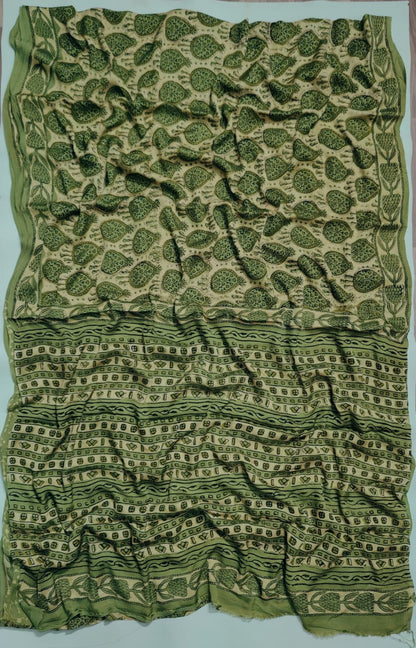 Premium Natural Ajrakh Hand Block Printed Modal Silk Saree