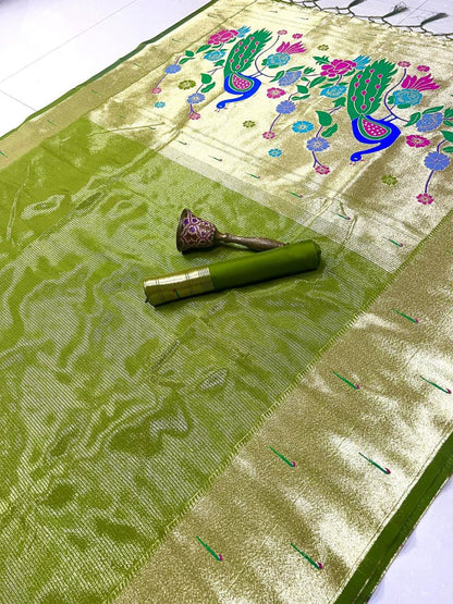Pure Soft Zari Kanchivaram Tissue Paithani Silk Saree