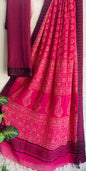 Hand Block Printed Cotton Silk Saree with Temple Border (Ajrakh & Dabu)