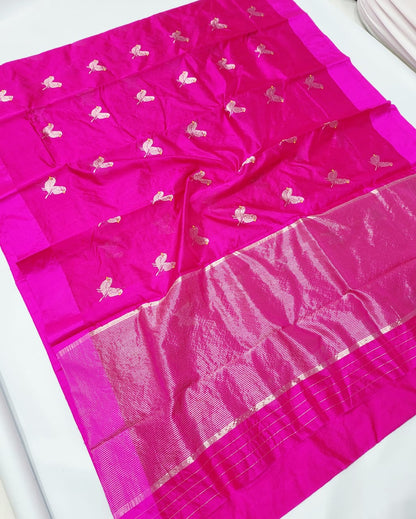 Designer Minakari Buta Pattu Silk Chanderi Saree