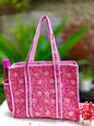 Cotton Quilted Tote Bag with Zip & External Water Bottle Pocket