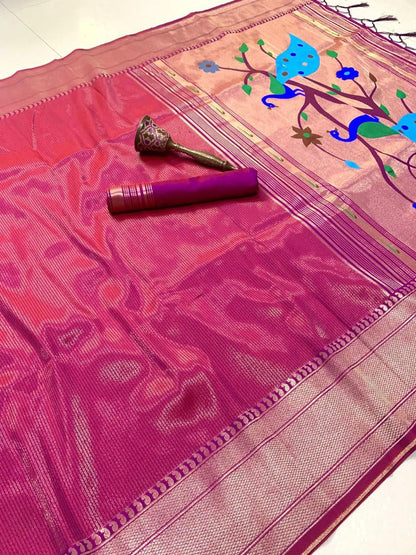 Pure Soft Zari Kanchivaram Tissue Paithani Silk Saree