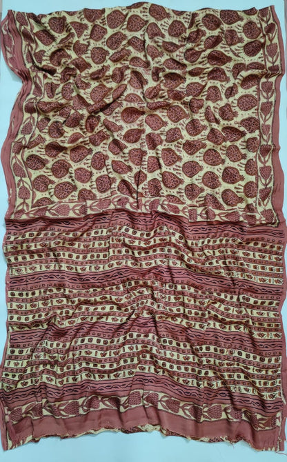 Premium Natural Ajrakh Hand Block Printed Modal Silk Saree