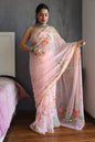 Hand Painted Chiffon Saree with Zari Border – Soft & Elegant Party Wear