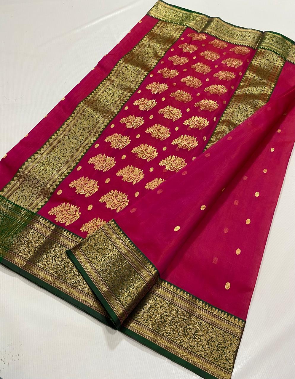 Royal Rajwadi Minakari Buti Katan Silk Chanderi Saree