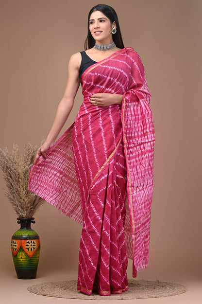 Hand Block Printed Bagru Pure Chanderi Saree with Blouse Piece