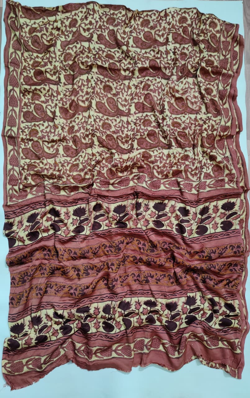 Premium Natural Ajrakh Hand Block Printed Modal Silk Saree