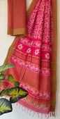 Hand Block Printed Cotton Silk Saree with Temple Border (Ajrakh & Dabu)